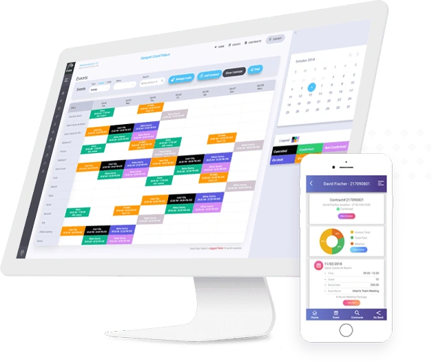 Pxier banquet booking calendar interface on laptop