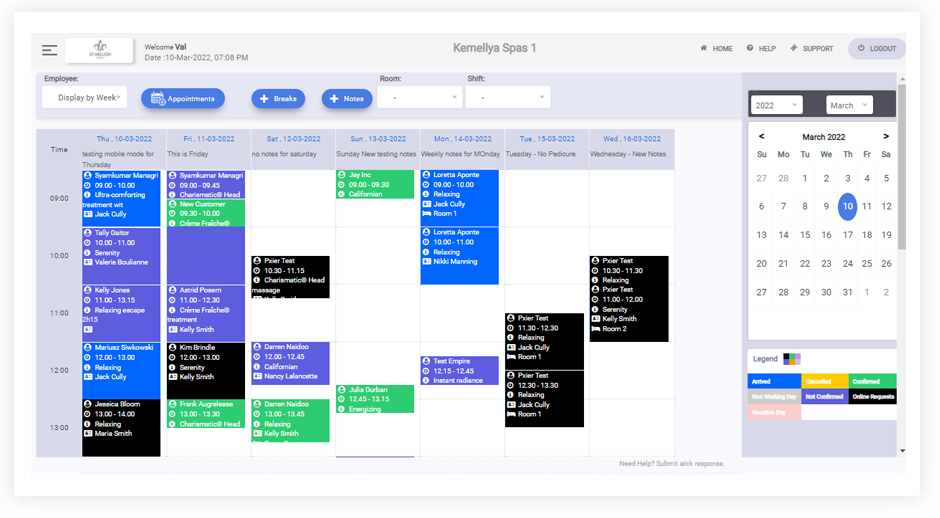Appointment calendar screen
