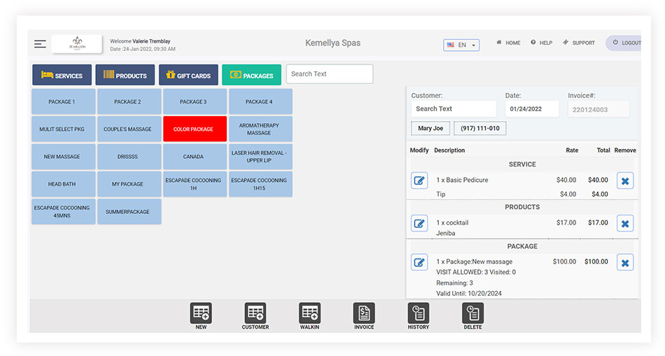 Sales transactions screen